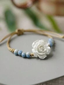 1 chiếc vòng tay hạt cườm thiết kế hoa thủ công nhiều màu đơn giản và thời trang, phụ kiện trang sức bằng gốm sứ cổ điển, thích hợp đeo hàng ngày cho phụ nữ và trẻ em gái trong ngày lễ tình nhân - vòng tay đính hạt hoa - Xem 7