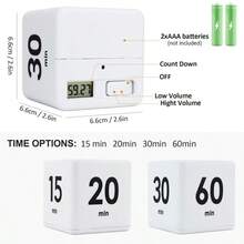 Cube Timer, Time, Kitchen Timer Kids Timer For ADHD Productivity Workout Flip Timer Classroom For StudyTime Countdown Management Settings 15 20 30 60 Minutes-White - 15-20-30-60 phút, trắng - Xem 2