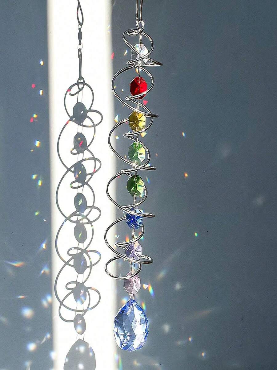 1pc Metal 3D Rotating Crystal Wind Chime Pendant, Garden Decor - Blue Crystal Ball - View 1