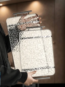 1pc Acrylic Ripple Design Tray, Nordic Style Creative Serving Platter, Fashionable For Snacks, Cups, Tableware - Silver - View 2