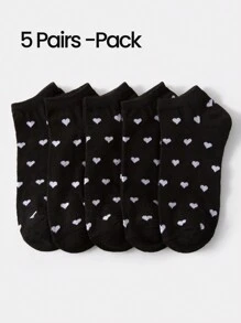 5/10/20/40 Pairs Women/Men/Kids 3-8 Years Old/Family Matching Short Socks, Black & Grey Series With Bow, Heart, Stripe, Polka Dot Patterns, Versatile & Comfortable, Suitable For Students, Adults, Gifts, Daily Wear (Multiple Combinations Available), Randomly Shipped