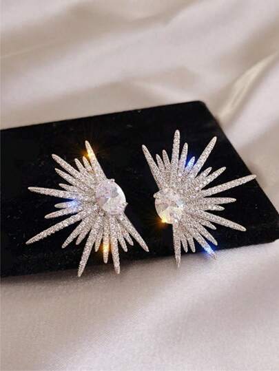 1 Pair Sparkling Wing Shaped Rhinestone Earrings, Elegant & Unique, Suitable For Brides, Lightweight & Eye-Catching, Ideal For Galas And Parties