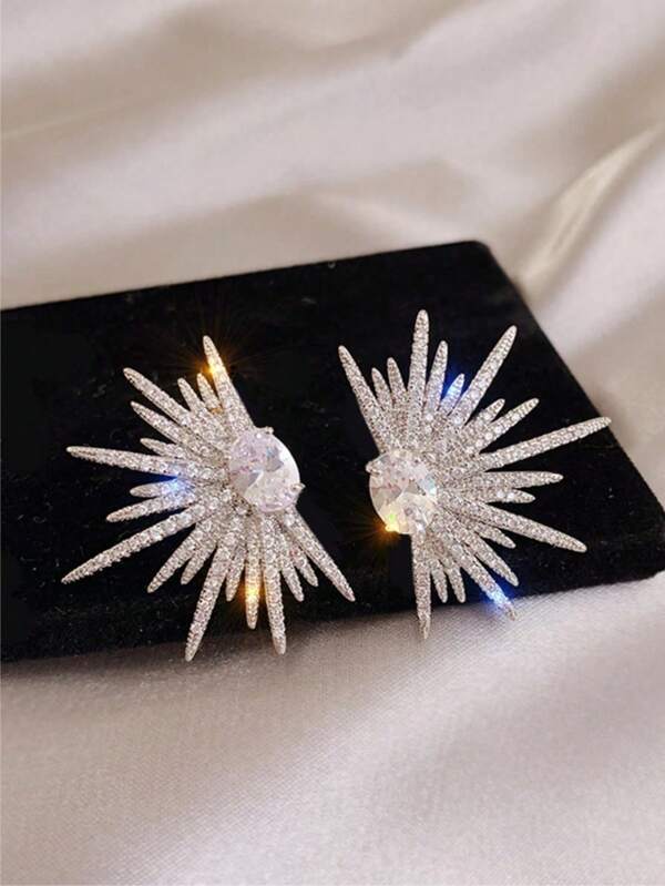 1pair Sparkling Wing - Shaped Earrings Full Of Rhinestone For Women, Elegant And Unique Bridal Wedding Earrings, Lightweight Statement Earrings For Prom, Party