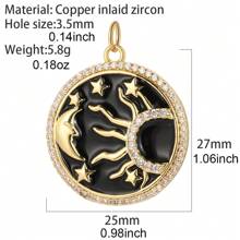 1pc Flower, Evil Eye, Tail, Sun & Moon Motif DIY Pendant, Bohemian Style Golden Heart Shape Charm For Women, Halloween Jewelry Decoration Valentines