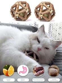 1pc Cat Toy - Silvervine & Cat Ball, Interactive Chew Toy For Kitten Playing & Teething - Multicolor - View 3