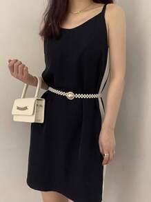 1pc Faux Pearl Decor High-Quality Elastic Waist Belt, Suitable For Daily Dress Matching Summer, School