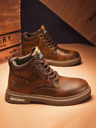 Fashion Match Jeans,Men's High-Top Boots, New Autumn Spring Plush Rubber Sole Black Fluffy Casual Mid-Calf Boots, Fashionable Men's Shoes Go With Jeans