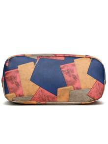 女士多口袋软皮拼布单肩包，斜挎包大容量适合中年，春秋季新款 - 藍色 - 查看 10