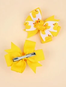 2 piezas Lazos para el cabello de pato amarillo para niñas, moño de cinta gro de doble capa con estampado de pato, pinzas de cocodrilo con cola de golondrina, hermosos pasadores de moño con estampado de pato amarillo pequeño, accesorios para el cabello de moda de pato amarillo pequeño y lindo - Amarillo - Ver 5