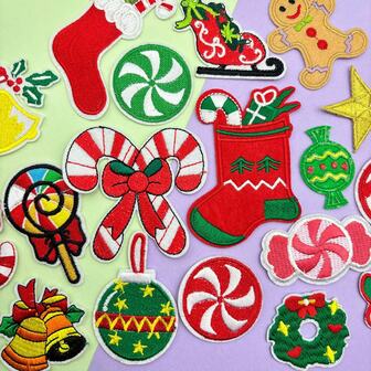 3/6/9/19/35 piezas Parches bordados de la serie navideña, color aleatorio