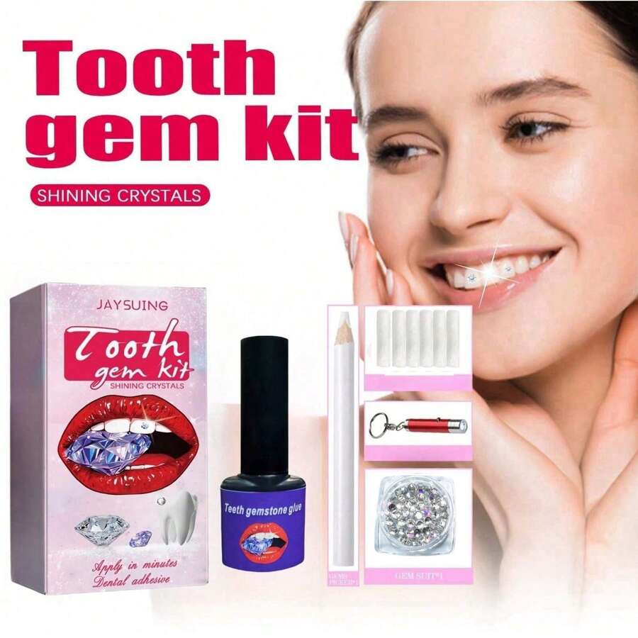 Tooth Gem Kit - Self-Adhesive Teeth Gems Jewelry, Easy To Install & Remove, Crystal Rhinestone Set For DIY Tooth Decoration, Waterproof & Durable, Includes Tools & Adhesive Glue - Dental Drill Set - View 1