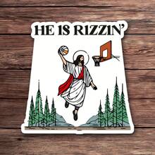 1 张 He Is Rizzin' 贴纸 | 搞笑复活节耶稣打篮球表情包贴纸 | 基督教信仰和幽默贴纸 | 非常适合笔记本电脑、水瓶和礼物 | 有趣的 Z 世代复活节贴纸 - 彩色 - 查看 1