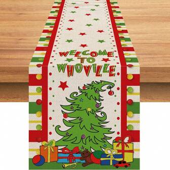 Christmas Table Runner 90 Inches Welcome To Whoville Linen Table Runner Seasonal Winter Christmas Holiday Kitchen Dining Table Decoration For Home Party Decor