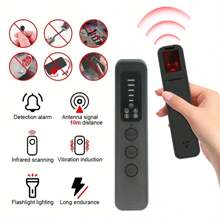 Máy dò camera ẩn mới, Máy dò theo dõi GPS, Tìm kiếm thiết bị nghe lén không dây trong ô tô, phòng tắm, văn phòng và khách sạn, Báo rung ... Chỉ có chức năng cảm biến hồng ngoại, không có chức năng truyền tín hiệu không dây Thời gian làm việc 25 giờ. - màu đen - Xem 1