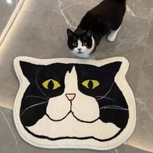 DeramHy home DeramHy Home 1 Stück Dusch-, Badewannen-, Badezimmer-Matte, rutschfest, saugfähig, niedliches Design Schwarz-Weiße Katzen-Bild Türmatte, weicher Teppich