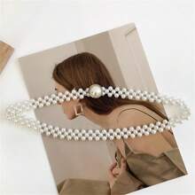 1pc Faux Pearl Decor High-Quality Elastic Waist Belt, Suitable For Daily Dress Matching Summer, School