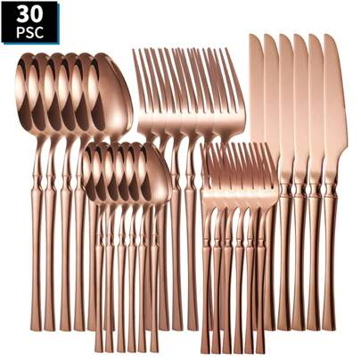 30pcs Stainless Steel Rose Gold Flatware Set, Suitable For Everyday Household Use,Kitchen,Christmas Gift,School Supplies