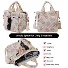 Multifunctional Quilted Floral Handbag For Women - Cute Coquette Aesthetic, Crossbody Bag For Daily Casual Use And Outdoor Travel - 粉紅色的花 - 查看 3