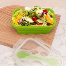 Collapsible Food Storage Containers With Lids, 800ml Silicone Bento Lunch Box, Tupperware Sets For Kitchen Office Christmas Gift - Multicolor - View 3