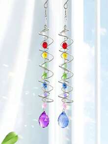 1pc Metal 3D Rotating Crystal Wind Chime Pendant, Garden Decor - Blue Crystal Ball - View 5