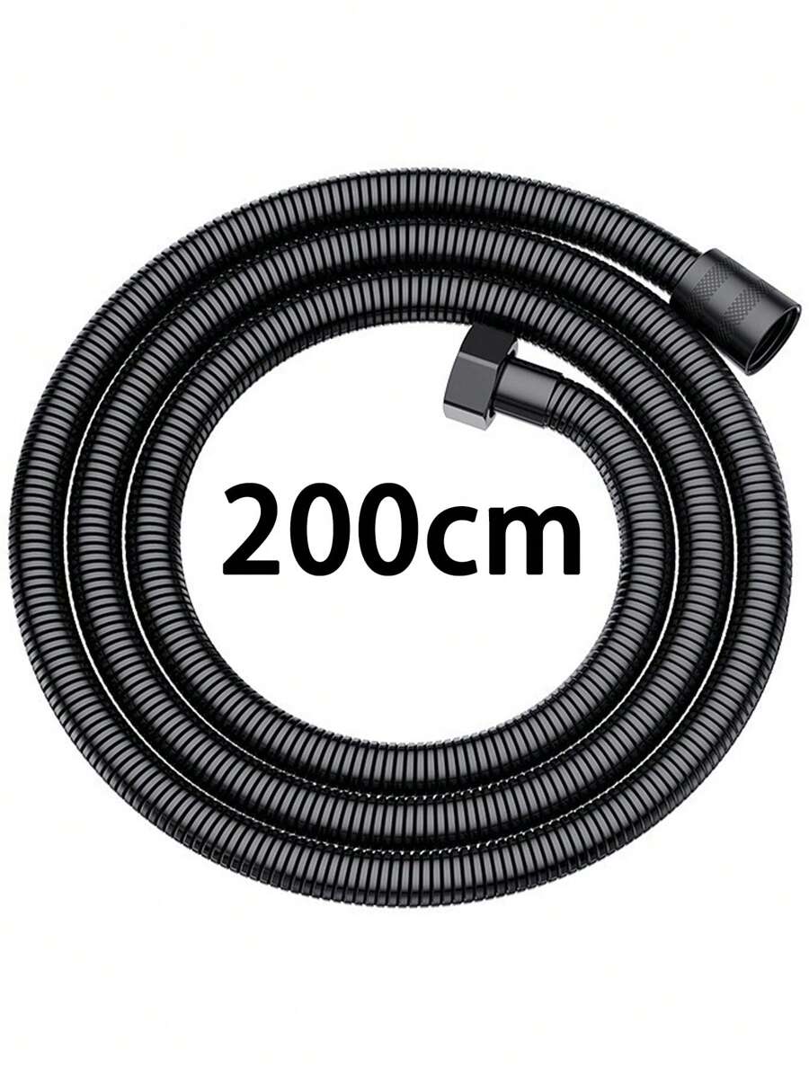 1pc 2m/1.5m Stainless Steel Black Reinforced Shower Hose, 304 Shower Pipe, Shower Head Connector For Water Heater Outlet, Bathroom Accessory Set - View 1