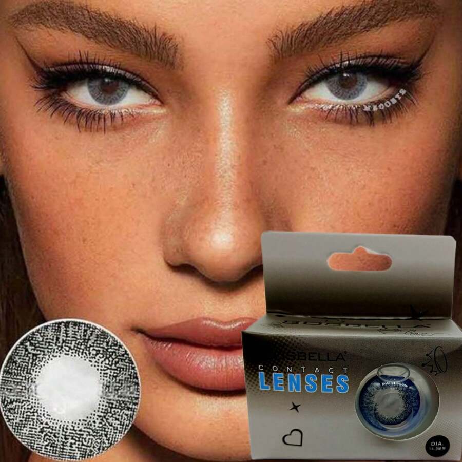 1 Pair Of Soft Colored Contact Lenses Big Eye Look, Diameter 14.5mm, 1 Year With Case Included - Dark Grey - View 1