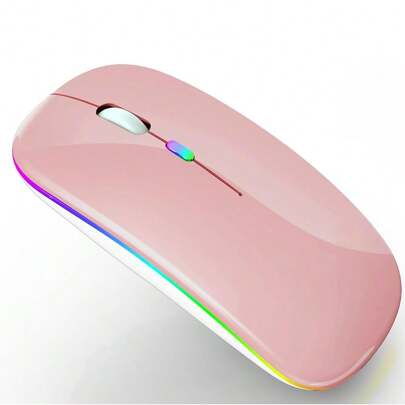 Ratón inalámbrico LED, ultra delgado de doble modo (Bluetooth 5.2 y 2.4G inalámbrico), ratón inalámbrico LED recargable, ajuste de DPI de 3 niveles, compatible con iPadOS 13 y portátiles