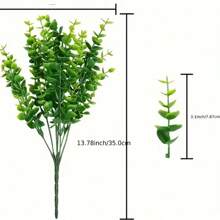 6 束户外人造抗紫外线假茎植物，人造塑料绿植室内外悬挂植物花园门廊窗框农场装饰家居婚礼工程套装，圣诞节 - 綠色 - 查看 2