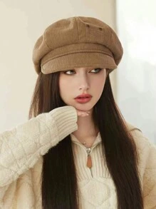 1 件女士秋冬季八角帽,大号贝雷帽,休闲百搭报童帽,适合日常佩戴、用餐、购物 - 彩色 - 查看 4