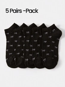 5/10/20/40 Pairs Women/Men/Kids 3-8 Years Old/Family Matching Short Socks, Black & Grey Series With Bow, Heart, Stripe, Polka Dot Patterns, Versatile & Comfortable, Suitable For Students, Adults, Gifts, Daily Wear (Multiple Combinations Available), Randomly Shipped