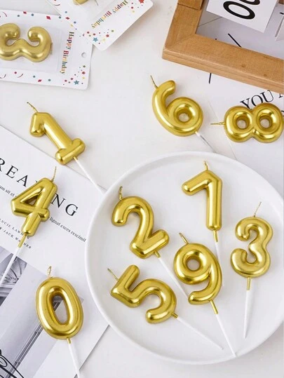 1pc Golden & Silver Birthday Number Candle, Happy Birthday Cake Topper Number Candle, Party Baking Dessert Cake Decor Item, Back To School Valentine Day