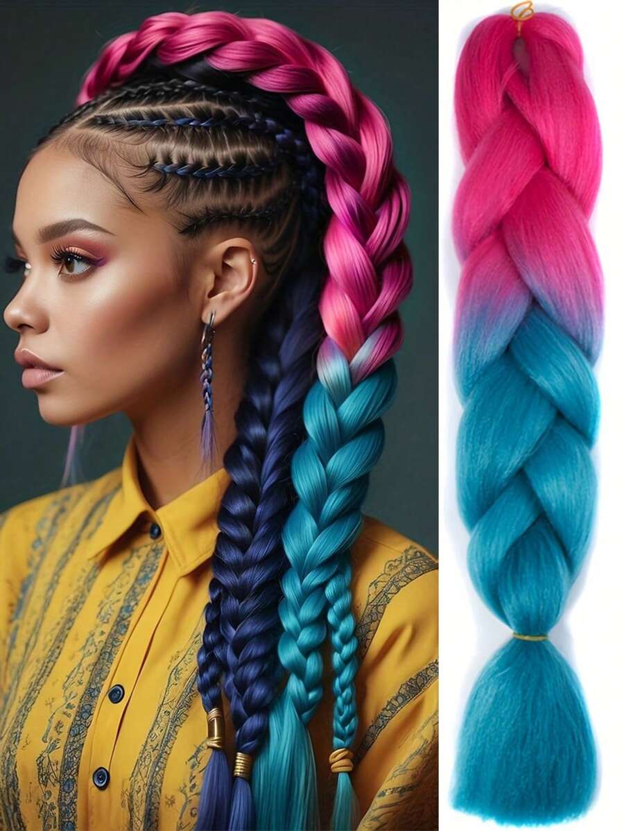 24 pulgadas (60,96 cm) extensiones de cabello trenzado sintético de gran tamaño con degradado, cabello trenzado de ganchillo sintético resistente al calor - Multicolor - Ver 1