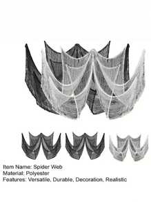 2pcs Halloween Spider Web Tear-Proof Horror Realistic Hanging Spider Webs In Black And White For Halloween Haunted House Decoration 72.05 Inch - Multicolor - View 6