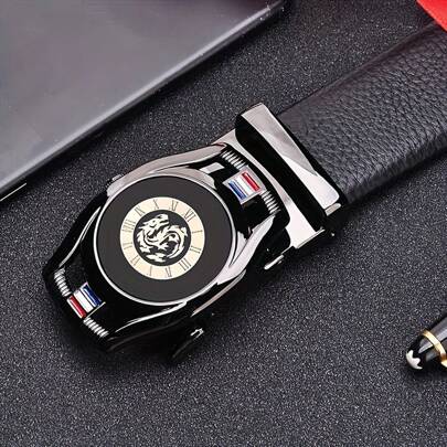 1条龙图腾男士休闲PU皮腰带，优质柔软皮革腰带，配有自动扣，学生裤带，商务时尚，全年皆宜，是夏季、秋季、万圣节、秋冬季的理想配饰，适合青少年、青年、男士，休闲、户外、运动、度假、毕业礼物、生日礼物、日常穿着。