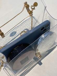 时尚百搭单肩包和斜挎包，透明链条设计收纳袋 - 無色 - 查看 9