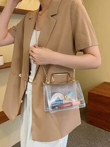 时尚百搭单肩包和斜挎包，透明链条设计收纳袋 - 無色 - 查看 1