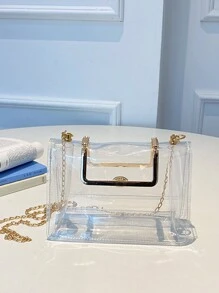 时尚百搭单肩包和斜挎包，透明链条设计收纳袋 - 無色 - 查看 7