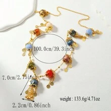 European And American Cross-Border Best-Selling Fashion Colorful Bead Antique Coin Pendant Long Necklace And Pink Bead Round Pendant Long Necklace
