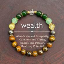 1 pieza/Pulsera de la abundancia y la prosperidad hecha a mano con piedra natural de ojo de tigre y cristal sintético, atrae la prosperidad, la abundancia y el éxito para hombres y mujeres, pulsera de cuentas, regalo de joyería - Multicolor - Ver 7