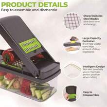 16 piezas Picadora de verduras multifuncional, Rebanador Herramienta de cocina para hacer ensaladas fácilmente con cuchillas intercambiables, Utensilio de cocina para fiestas - Cortador de verduras multifuncional - Ver 4