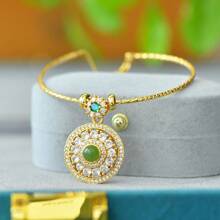 1 件天然加拿大碧玉镀金钻石手链、季节性手链、旋转钻石手链、宝石财富手链、守护和平手链、石英水晶手链、送给她的礼物、适合节日派对礼物、石英水晶礼物。 - 碧玉手鍊 - 查看 1