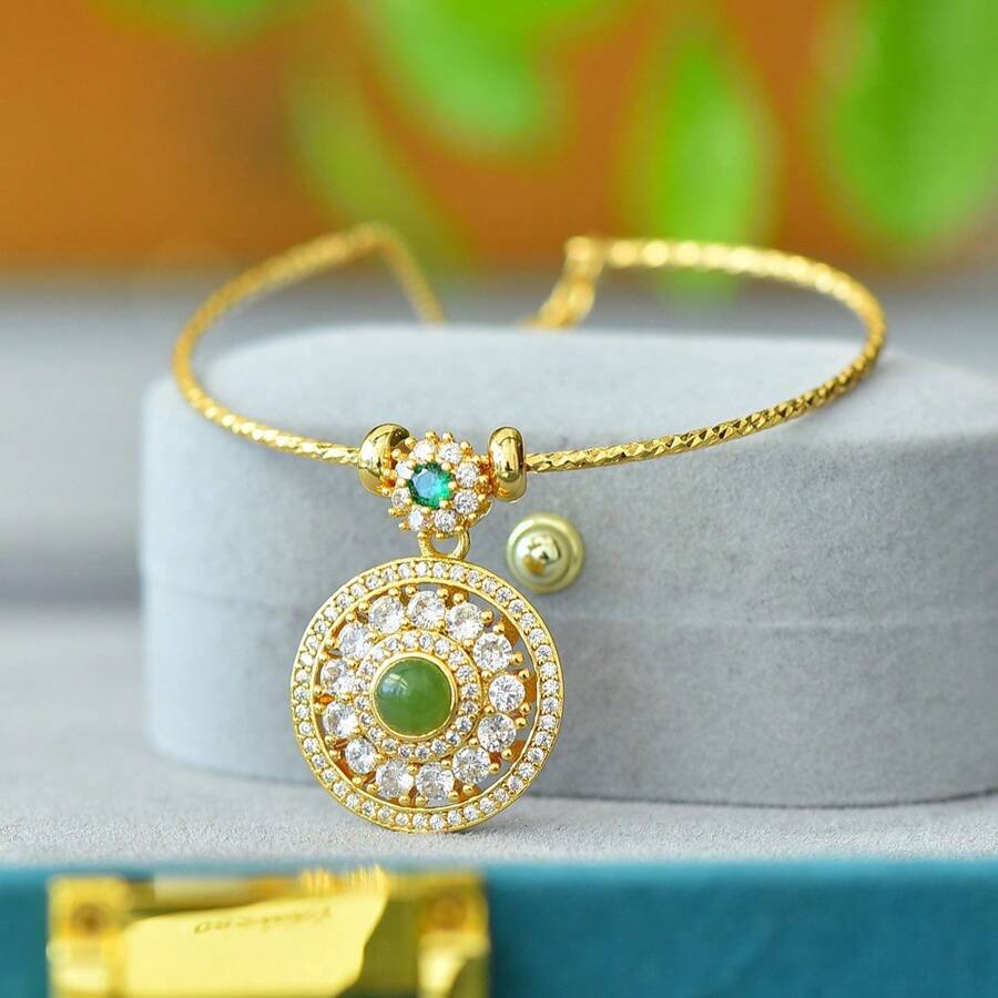 1 件天然加拿大碧玉镀金钻石手链、季节性手链、旋转钻石手链、宝石财富手链、守护和平手链、石英水晶手链、送给她的礼物、适合节日派对礼物、石英水晶礼物。 - 碧玉手鍊 - 查看 1