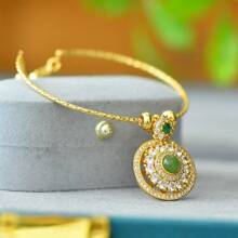 1 件天然加拿大碧玉镀金钻石手链、季节性手链、旋转钻石手链、宝石财富手链、守护和平手链、石英水晶手链、送给她的礼物、适合节日派对礼物、石英水晶礼物。 - 碧玉手鍊 - 查看 3