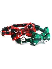 格子蝴蝶结铃铛项圈可拆卸扣猫项圈配件 - 彩色 - 查看 4