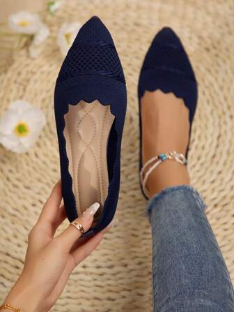 Women's Solid Color Flat Shoes, Breathable Knitting Soft Sole Lightweight Comfortable Shoes