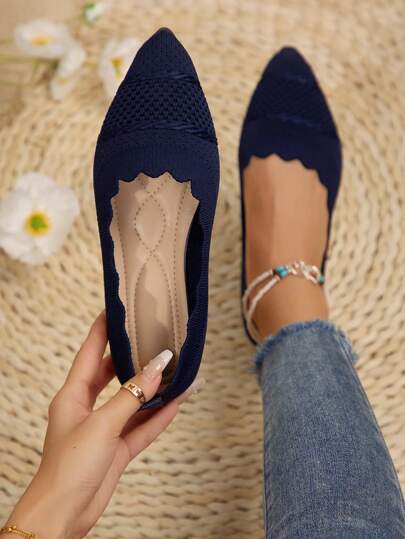Women's Solid Color Flat Shoes, Breathable Knitting Soft Sole Lightweight Comfortable Shoes