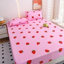 1 pieza Sábana ajustada de microfibra suave con estampado de fresa, planta, hojas, pequeña flor, estampado de cebra, estilo INS sencillo, impresión digital de unicolor (sin funda de almohada), tecnología nano suave y fina, envolvente de 360 grados, lavable a máquina, adecuada para dormitorios estudiantiles, todo el año.