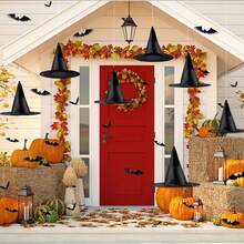 12 件黑色万圣节帽子带 3D 蝙蝠墙饰，万圣节派对装饰服装配件，无需电源或电池，无羽毛，圣诞节 - 黑色 - 查看 6