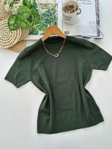 Modal Blouse With Short Sleeve Classic Basic Fashion Fashion Launch - 軍綠色 - 查看 1