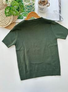 Modal Blouse With Short Sleeve Classic Basic Fashion Fashion Launch - 軍綠色 - 查看 2